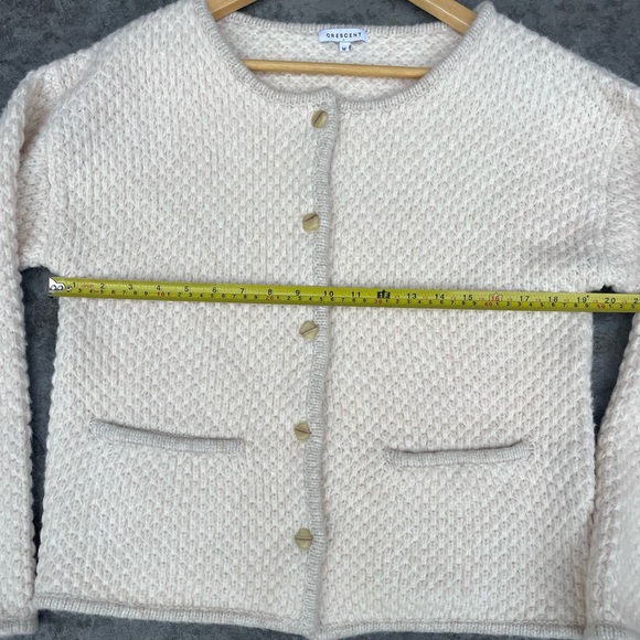 Crescent Cream Knit Cardigan Boucle Jacket in off-white button-front closure - Picture 7 of 9